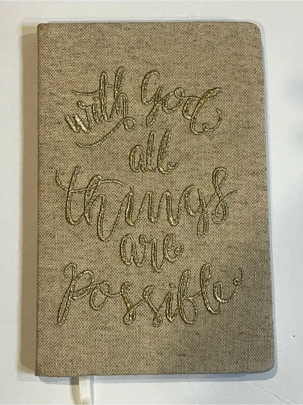 Embroidered Linen Journal - Gold Script